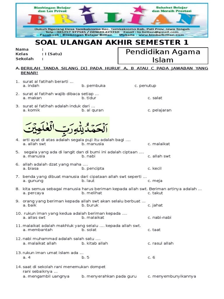 7 Contoh Soal Keagamaan UAS Kelas 1 Semester 2 yang Wajib Dikuasai Sebelum Ujian 2026
