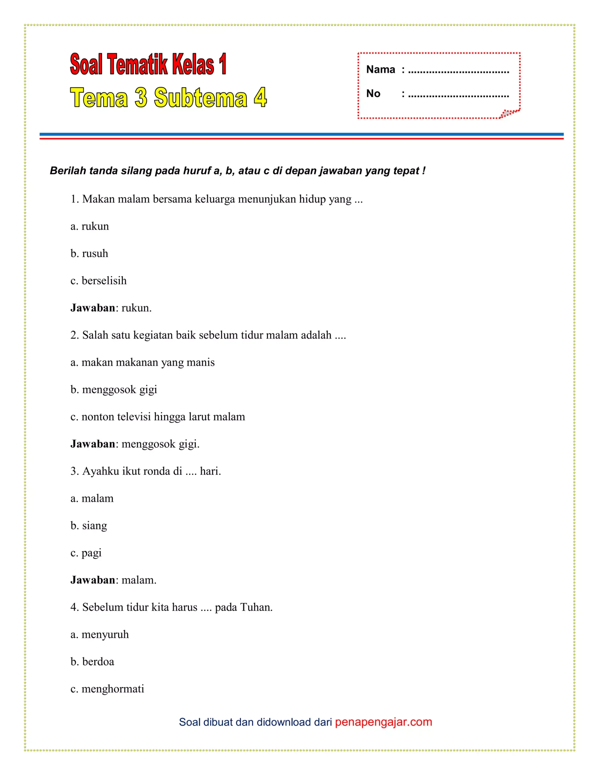 10 Contoh Soal Ulangan Harian Kelas 1 Tema 4 Subtema 3 yang Wajib Dikuasai Siswa Sebelum Terlambat 10 Contoh Soal Ulangan Harian Kelas 1 Tema 4 Subtema 3 yang Wajib Dikuasai Siswa Sebelum Terlambat