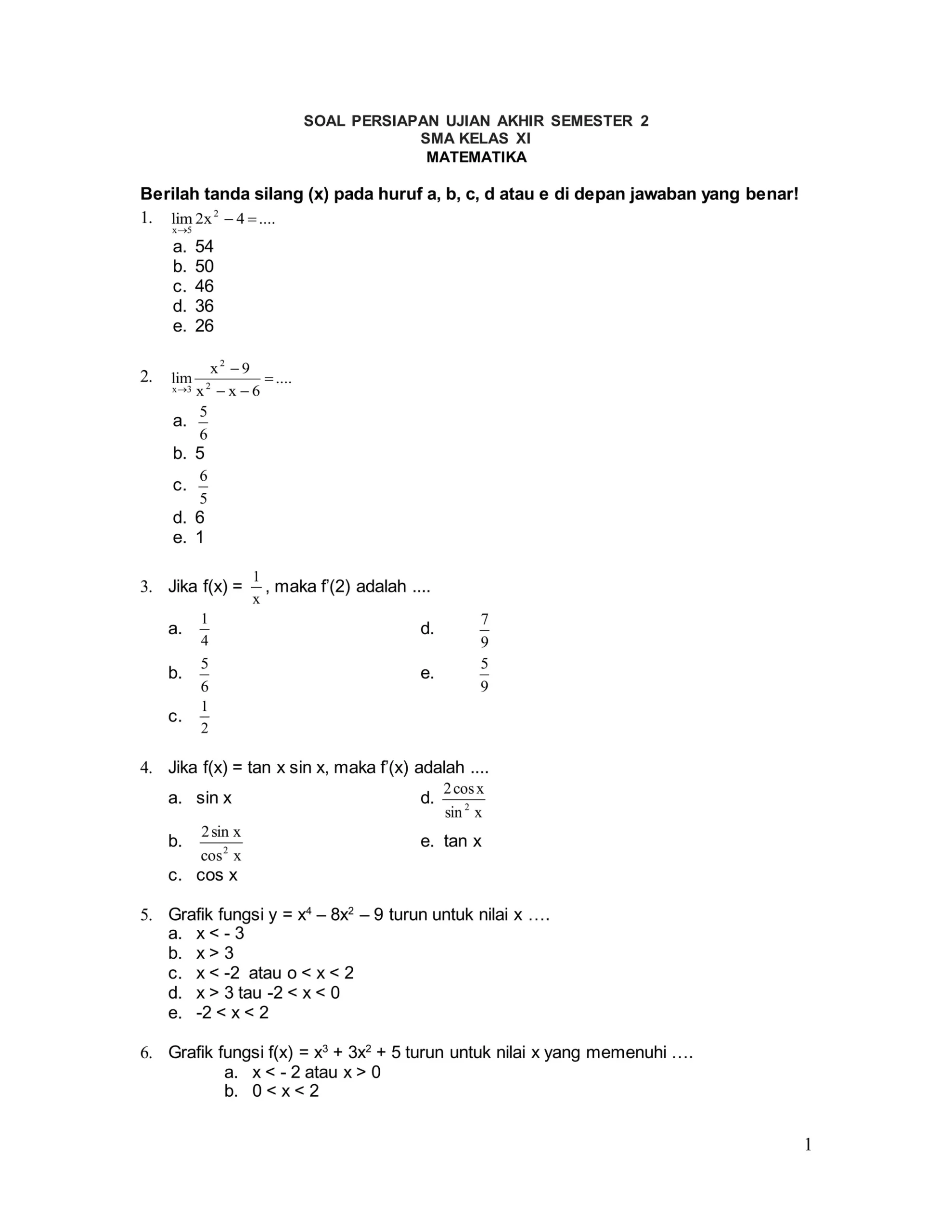 5 Contoh Soal Ujian Semester 2 Matematika Kelas XI IPA yang Wajib Dikuasai Sekarang