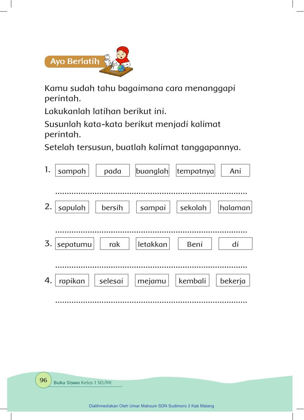 20 Soal Bahasa Indonesia Kelas 1 Sd Menyusun Kalimat - Soal Jawaban