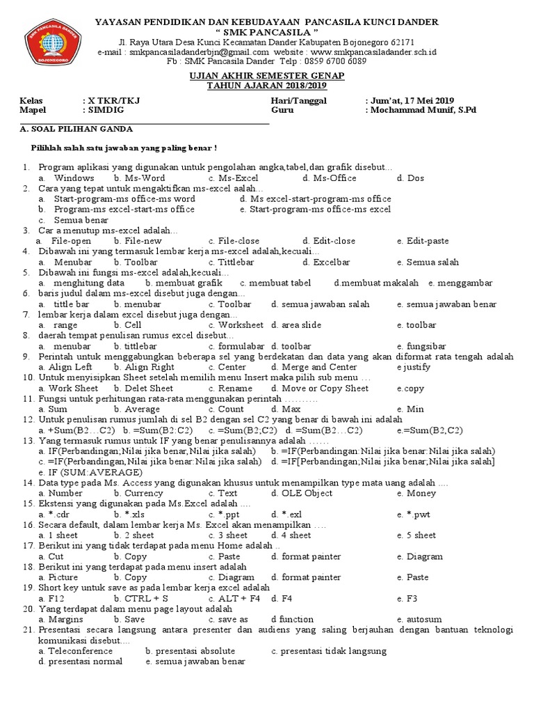 Ujian Akhir SMK Pancasila SIMDIG 2019 PDF Ujian Akhir SMK Pancasila SIMDIG 2019 PDF