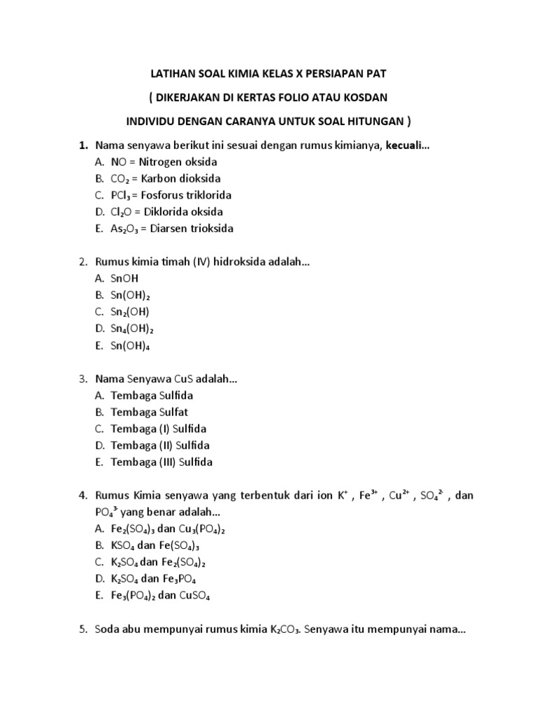 7 Contoh Soal Ujian Semester 2 Kimia Kelas X yang Terbukti Bikin Nilai Tinggi