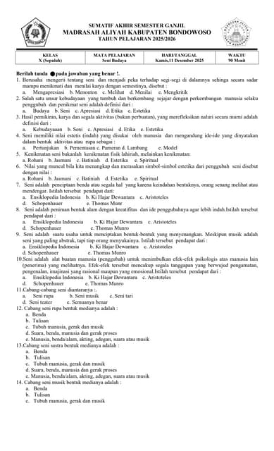 7 Contoh Soal Ujian Semester 2 Senibudaya Kelas 10 yang Wajib Kamu Kuasai Sebelum Ujian
