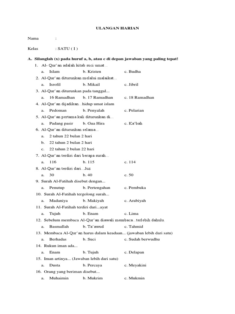 7 Rahasia Contoh Soal Ulangan Harian Kelas 1 Semester 1 KTSP yang Wajib Diketahui Sekarang