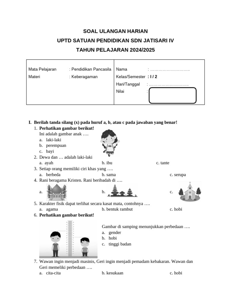 Contoh Soal Ulangan Harian Kelas 1 Tema 4 Subtema 2 yang Wajib Dikuasai Sebelum Terlambat