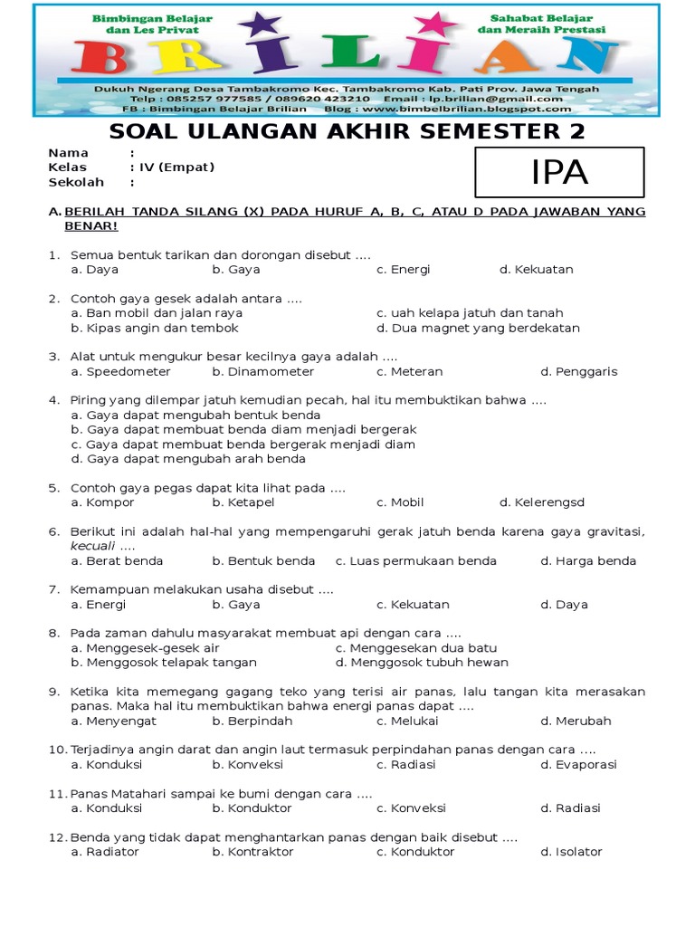 Terbukti! 7 contoh soal ujian semster 2 kelas 4 sd yang Bikin Anak Paham Cepat dan Sukses