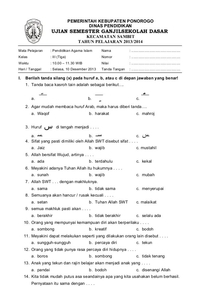Ternyata Ini 7 Contoh Soal Ujian Semester 2 PAI Kelas 2 SD yang Wajib Dilatih Siswa Sebelum Terlambat