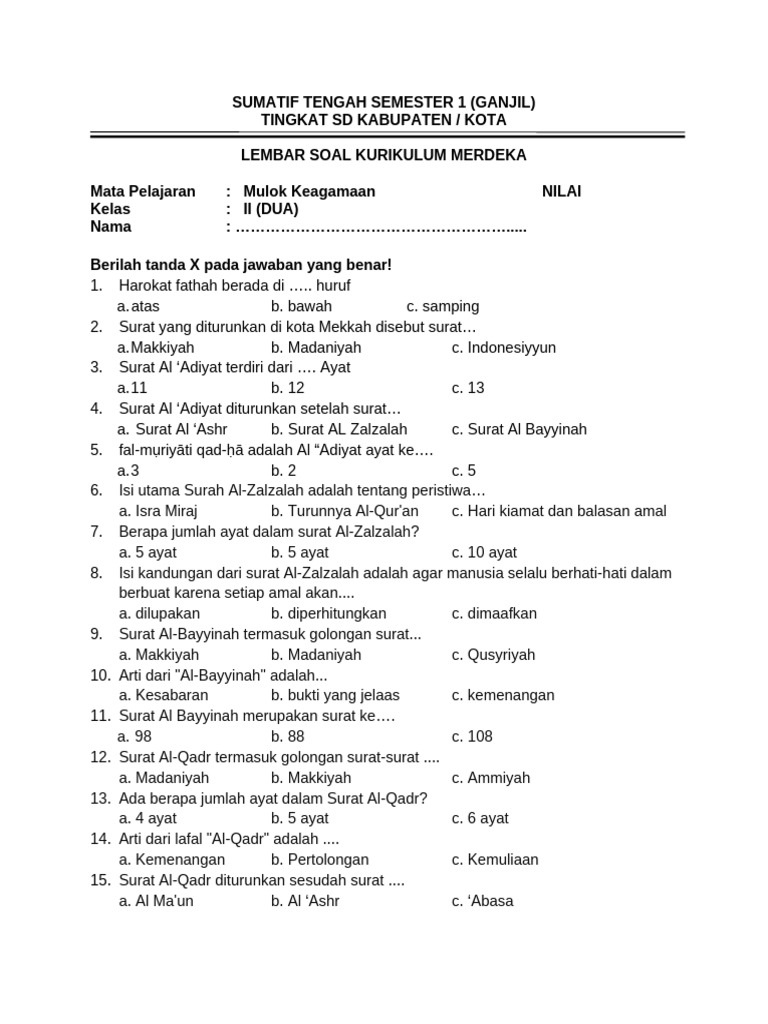 Ternyata Ini Dia Contoh Soal Keagamaan Kelas 7 Semester 1 K13 yang Wajib Kamu Latih Sebelum Ujian