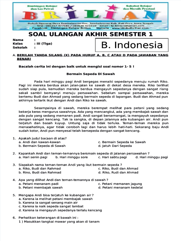 Ternyata Ini Dia Kumpulan Contoh Soal Ulangan Harian Kelas 3 Semester 1 yang Wajib Dipelajari Sebelum Terlambat Ternyata Ini Dia Kumpulan Contoh Soal Ulangan Harian Kelas 3 Semester 1 yang Wajib Dipelajari Sebelum Terlambat