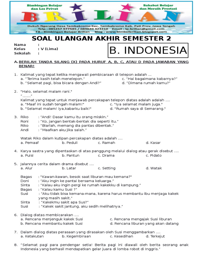 Bocoran Kumpulan Soal-soal Kelas 5 Semester 2 K-13 Bahasa Indonesia Terbaru 2026