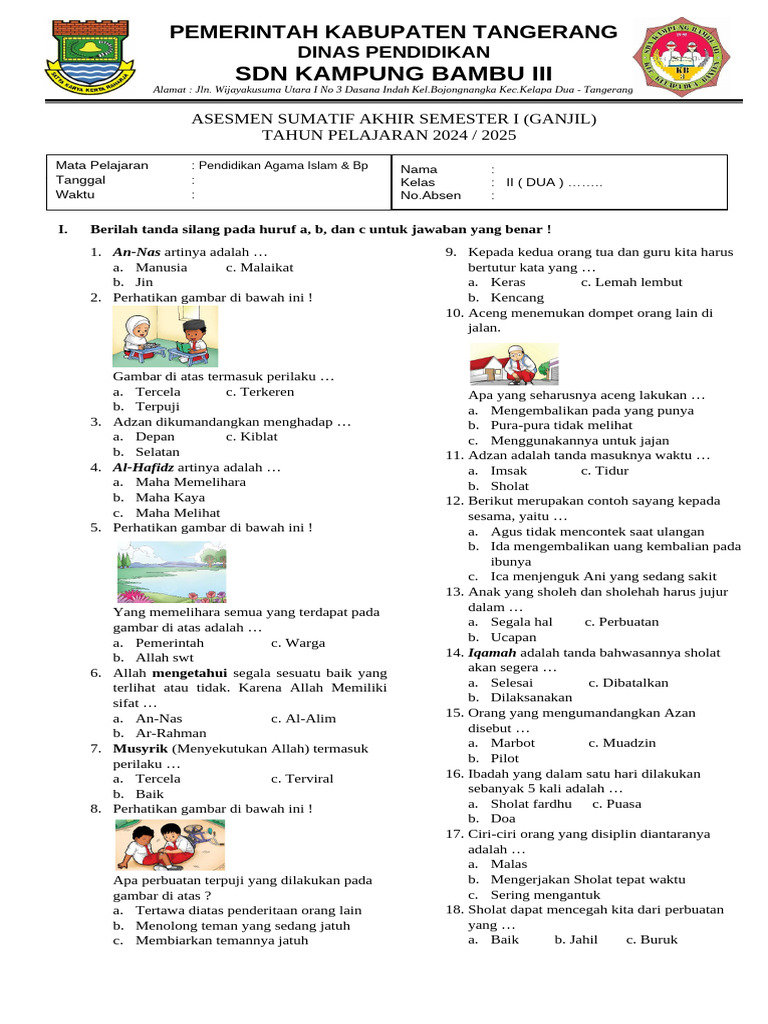 Kumpulan Soal Soal PAI Kelas 2 SD Semester 1 Terbaru Agar Anak Pasti Lulus Ujian