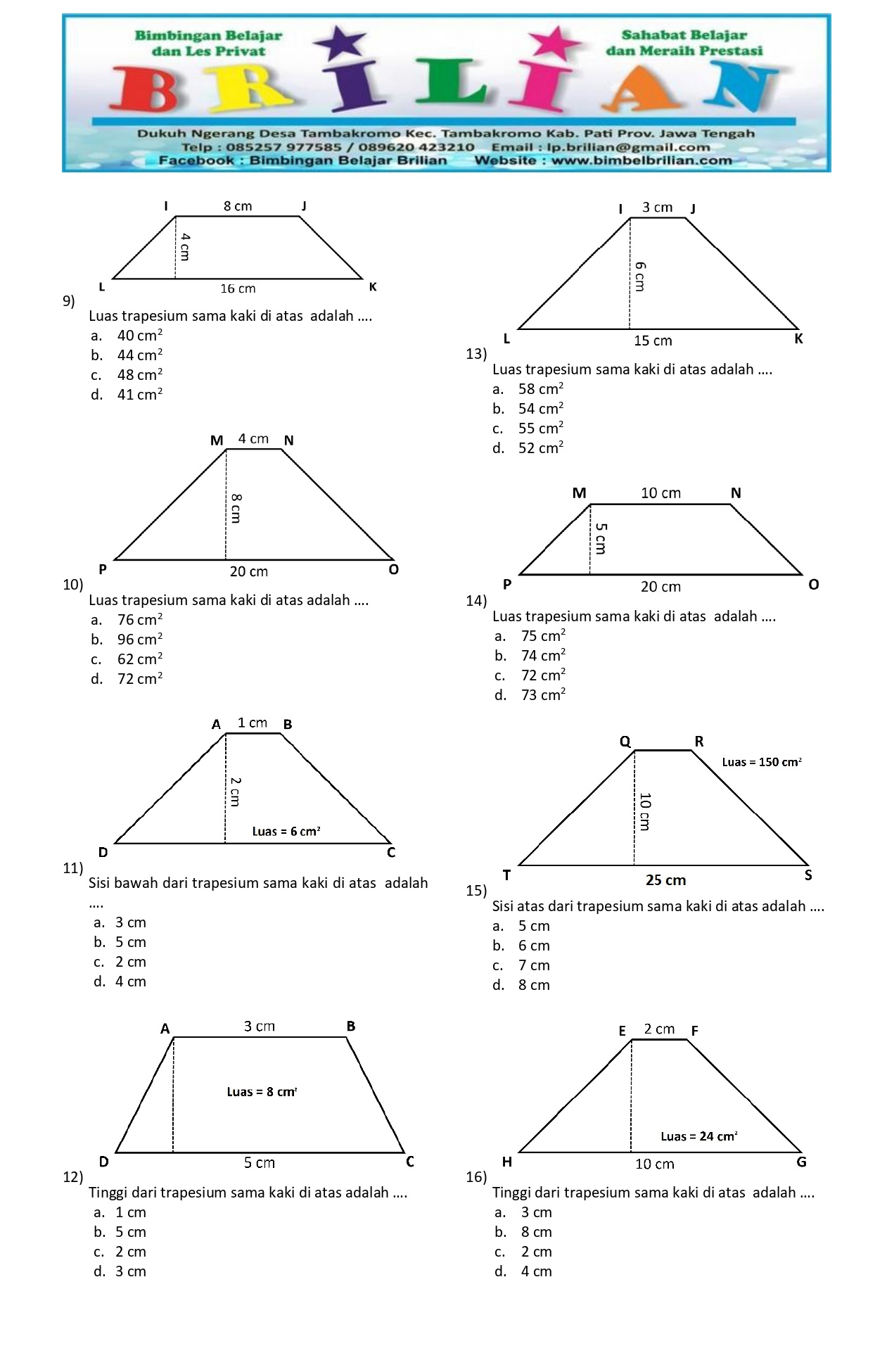 Latihan Seru 15 Contoh Soal Trapesium Kelas 4 SD Agar Anak Langsung Jago Matematika