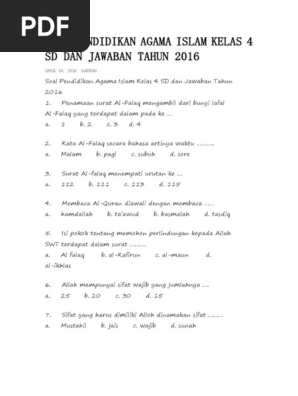 Latihan Soal Soal UTS Agama Semester 1 Kelas 4 SD Terbaru Agar Nilai Anak Maksimal